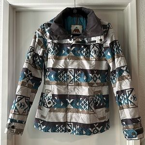 Burton Dryride Women’s Jacket, Size S, Multi (cream, blue, tan, gray) Aztec ptrn